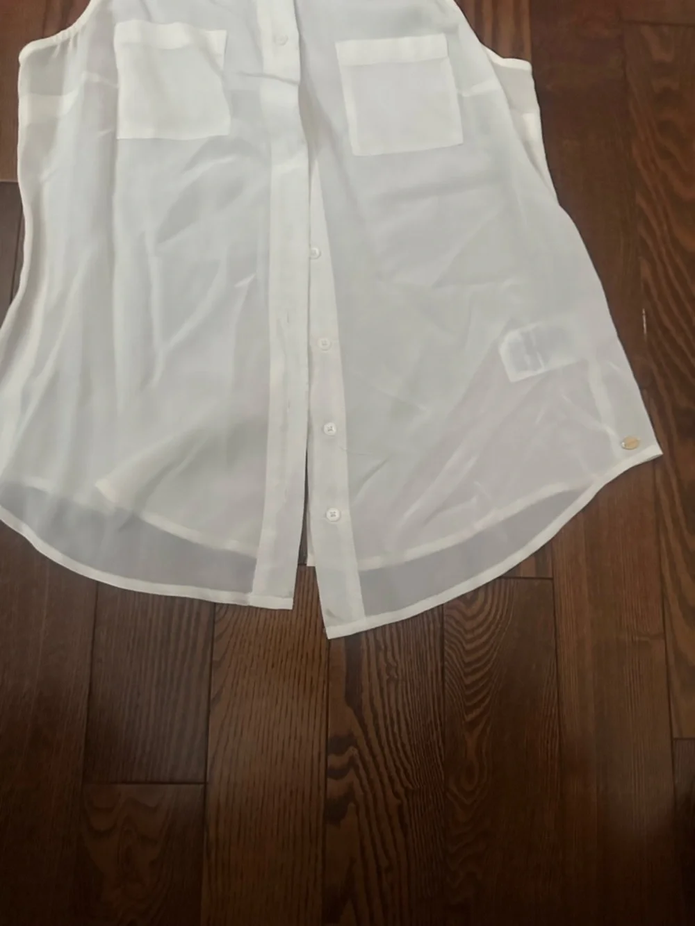 Guess White Sleeveless Button-Up Sheer Blouse - Picture 3 of 6